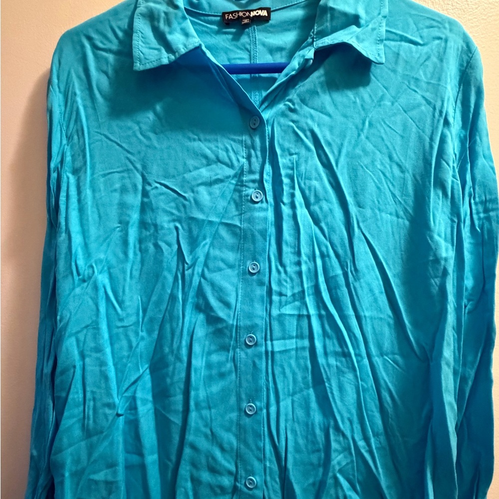 Fashion Nova Teal Button Down Shirt
